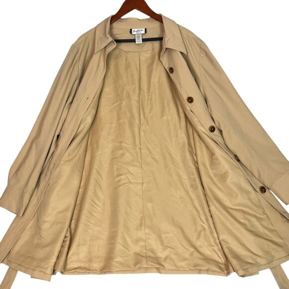 Mary McFadden Safari Trench Coat Womens 22W Khaki Tan Belted Luxury Plus Size - Picture 2 of 10